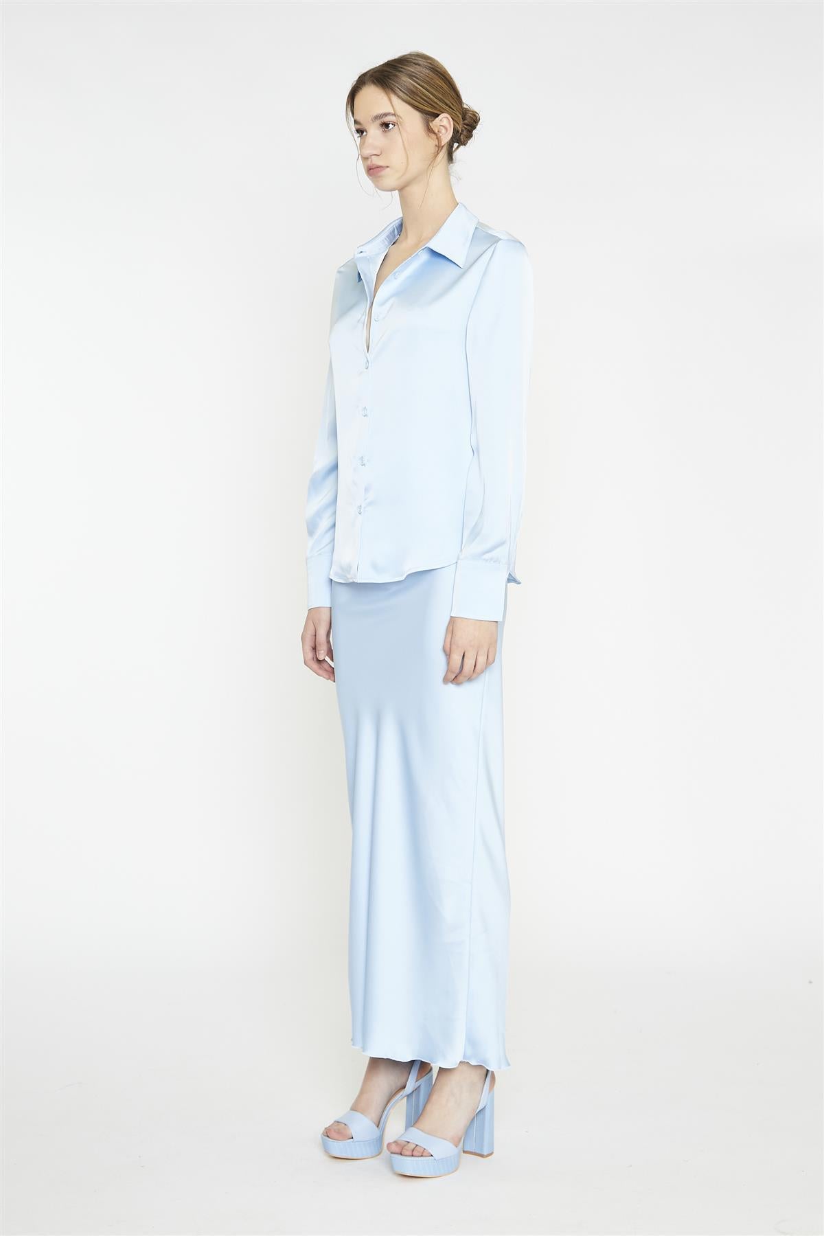 Light-Blue Satin Classic-Shirt