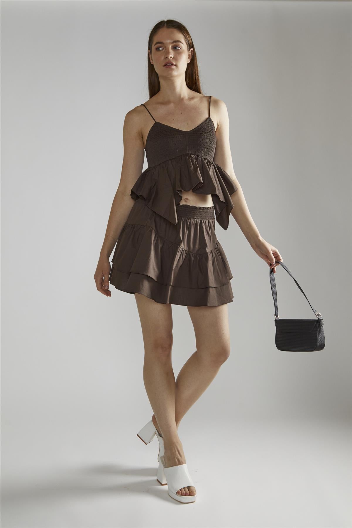 Brown Frill Mini Skirt